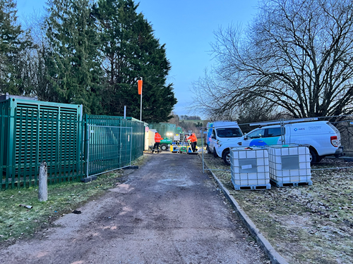 An image of teams at Easton Water Supply Works and ongoing repairs to the site